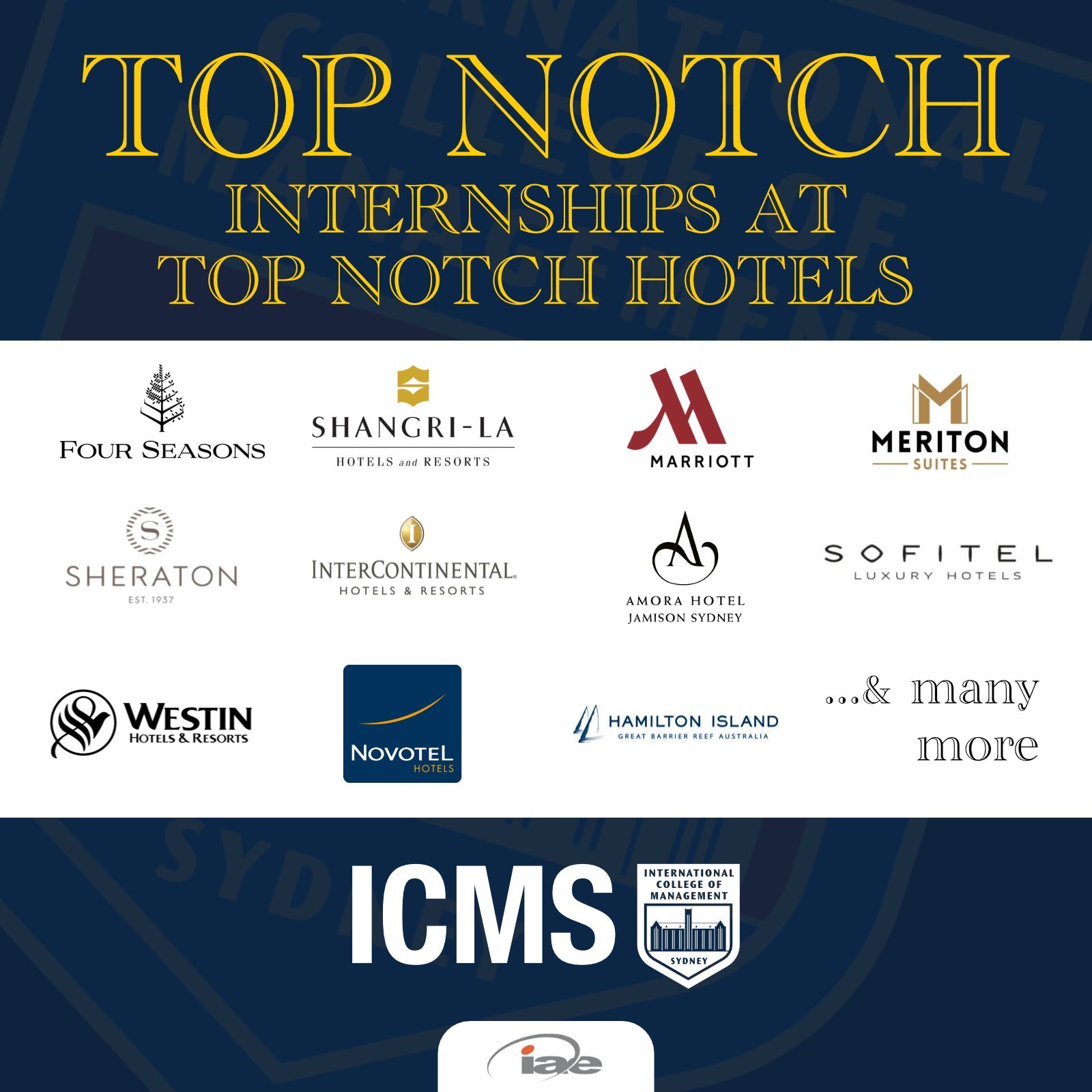 Earn placements into some of the best hotels and businesses when you do your Master's degree at ICMS, Sydney